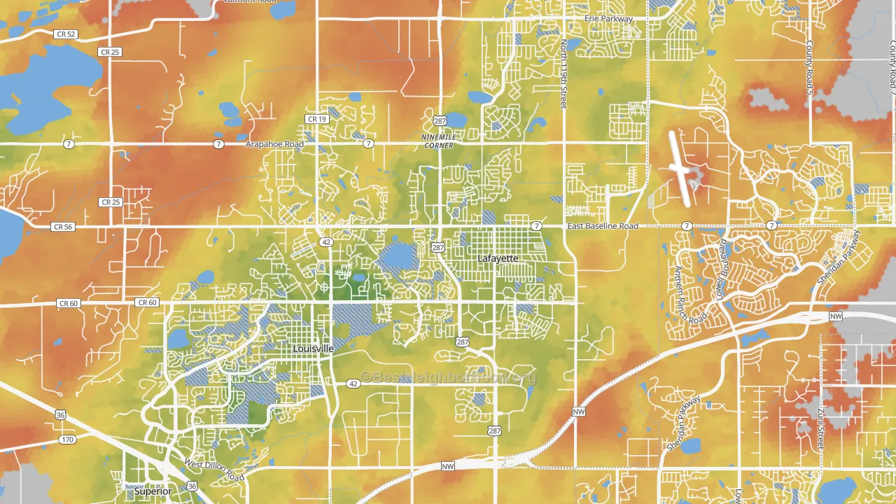 Bike Grade map of Lafayette, CO