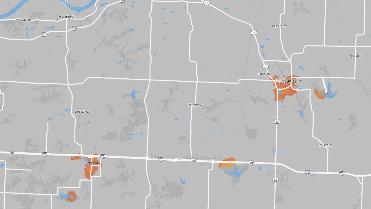 Bike Grade map of Lafayette County, MO