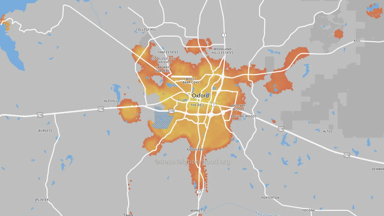 Bike Grade map of Lafayette County, MS