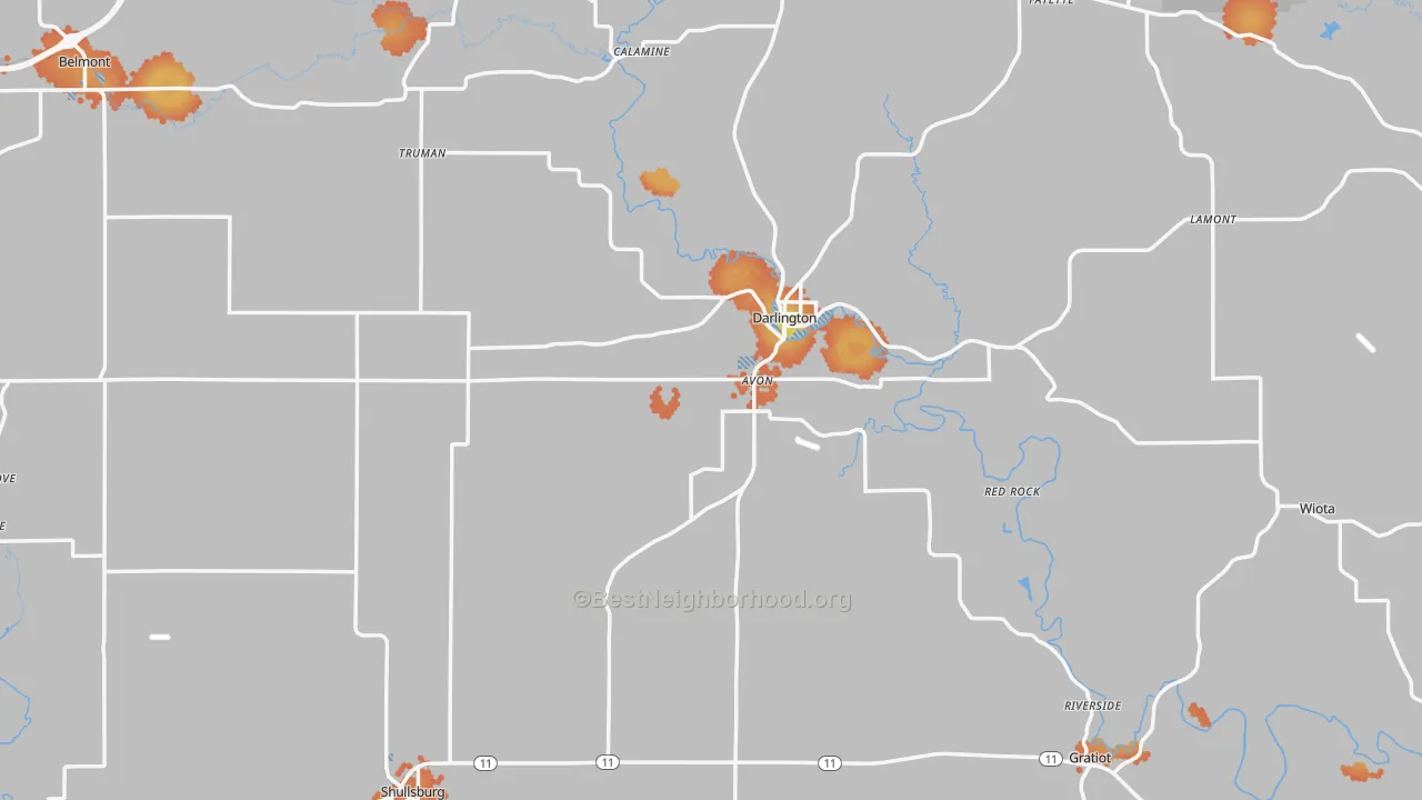 Bike Grade map of Lafayette County, WI