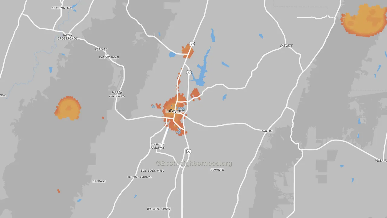 Bike Grade map of Lafayette, GA