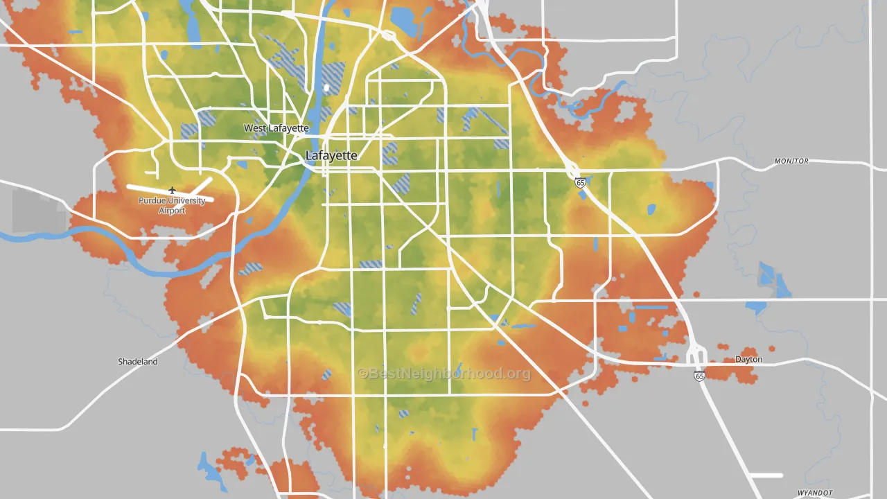 Bike Grade map of Lafayette, IN