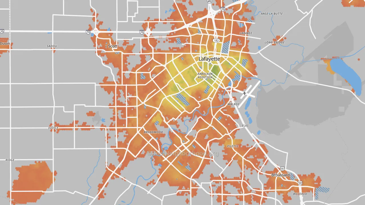 Bike Grade map of Lafayette, LA