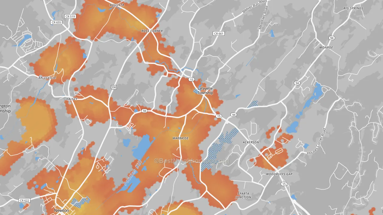 Bike Grade map of Lafayette, NJ