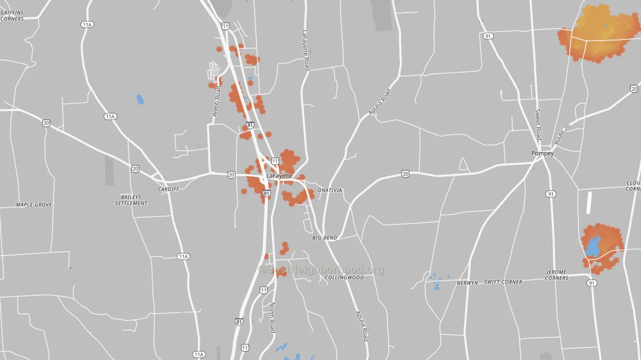 Bike Grade map of Lafayette, NY