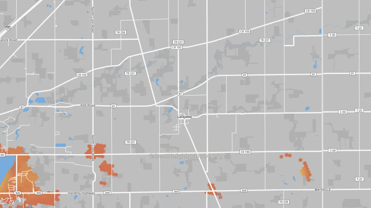 Bike Grade map of Lafayette, OH