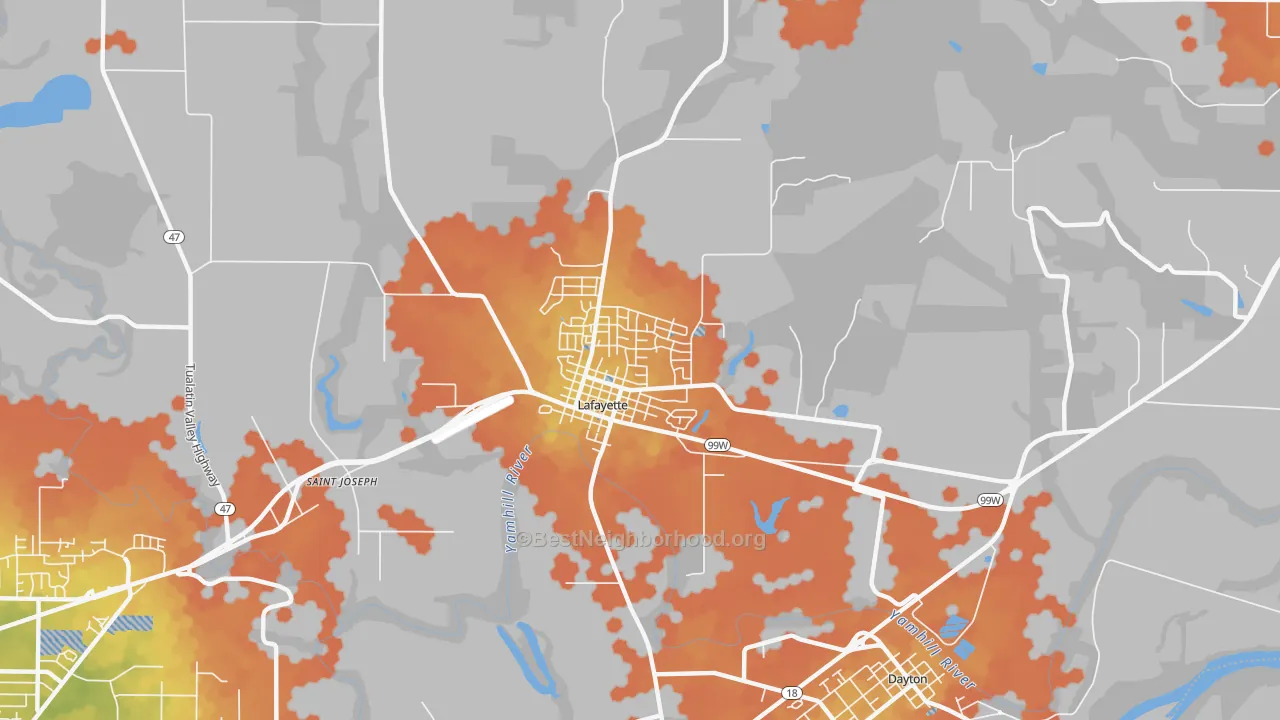 Bike Grade map of Lafayette, OR