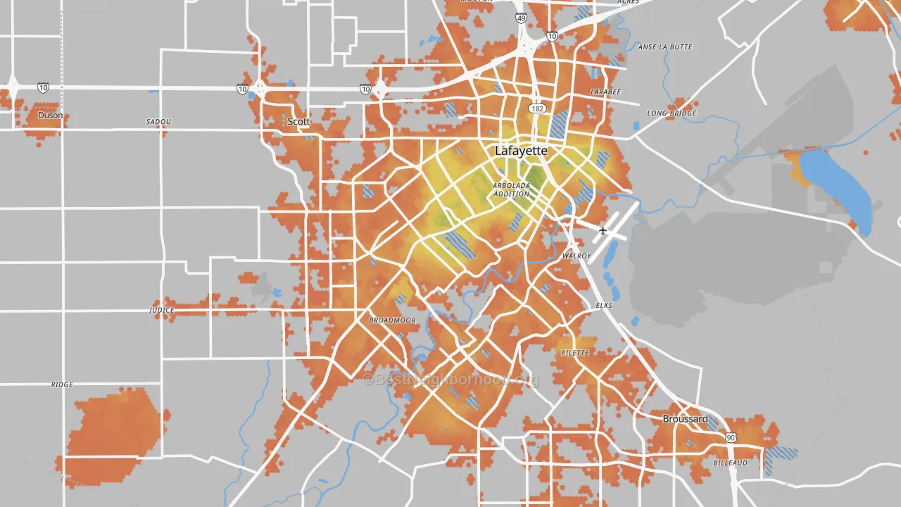 Bike Grade map of Lafayette Parish, LA