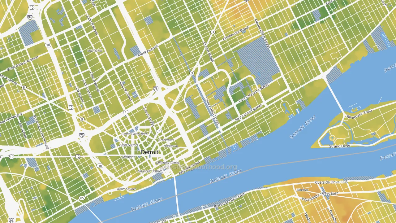 Bike Grade map of Lafayette Park, Detroit, MI