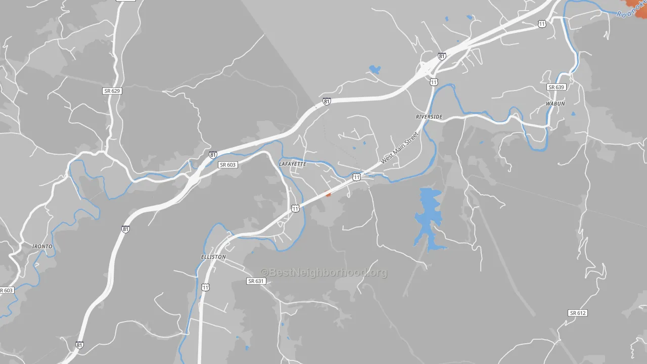 Bike Grade map of Lafayette, VA