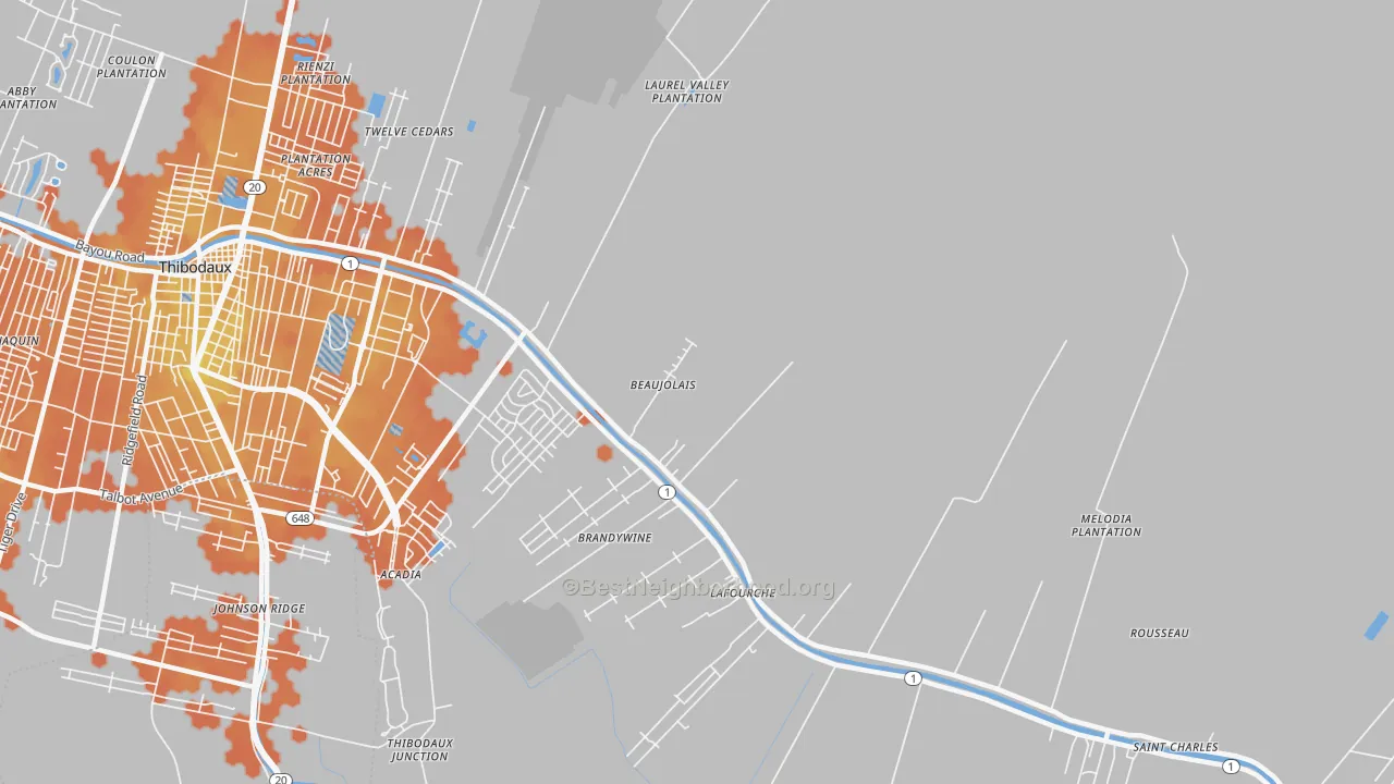 Bike Grade map of Lafourche, LA