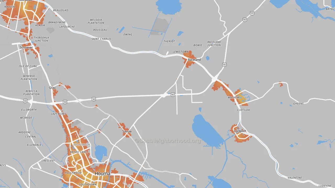 Bike Grade map of Lafourche Parish, LA