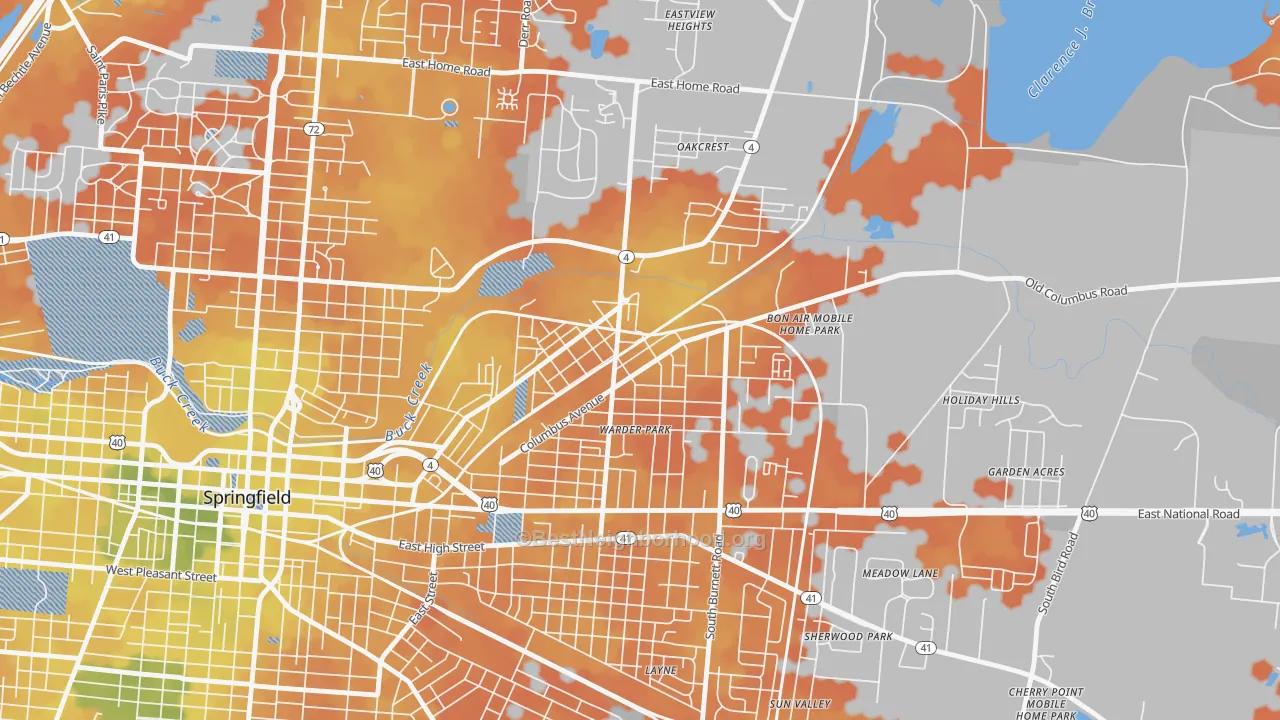 Bike Grade map of Lagonda, Springfield, OH