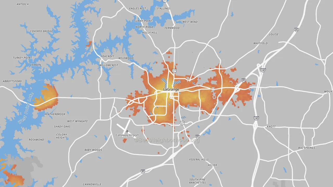 Bike Grade map of Lagrange, GA