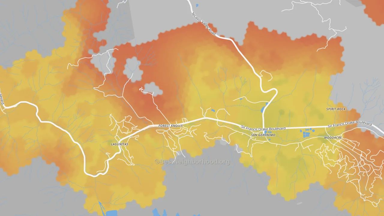 Bike Grade map of Lagunitas-Forest Knolls, CA
