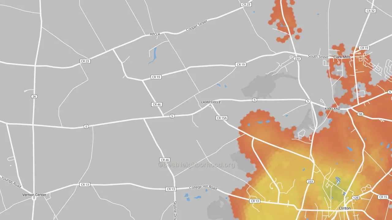 Bike Grade map of Lairdsville, NY