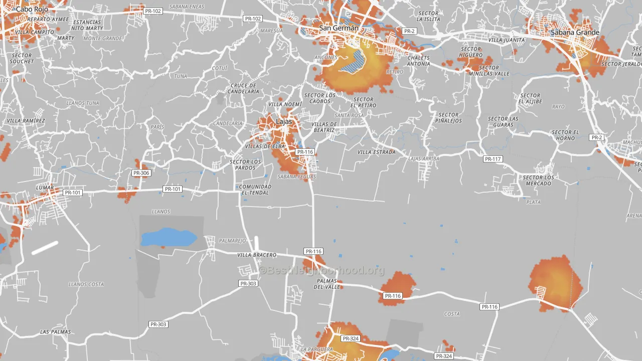Bike Grade map of Lajas Municipio, PR