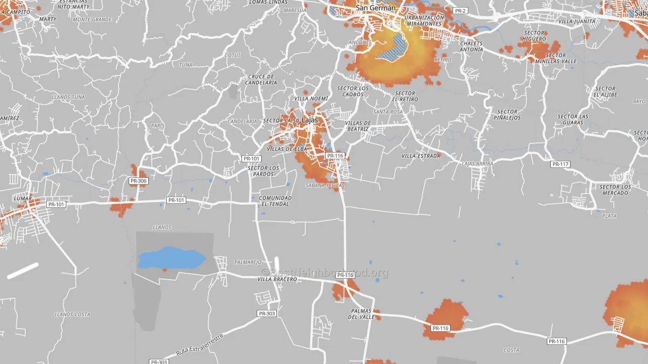 Bike Grade map of Lajas, PR