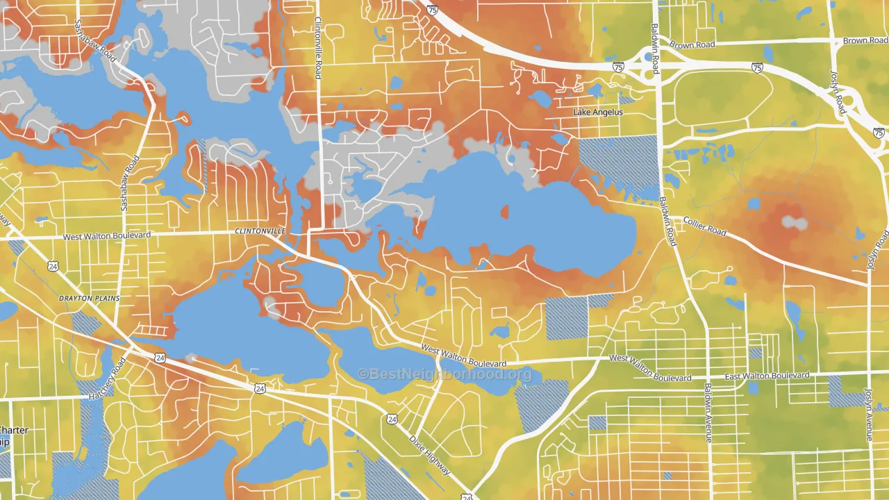 Bike Grade map of Lake Angelus, MI