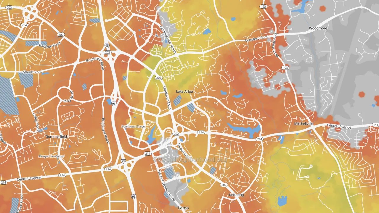Bike Grade map of Lake Arbor, MD