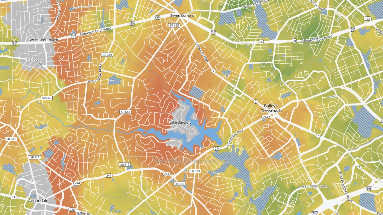 Bike Grade map of Lake Barcroft, Falls Church, VA