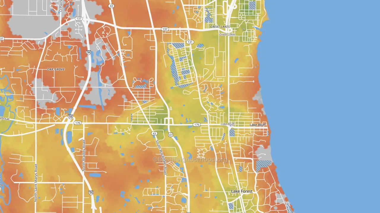Bike Grade map of Lake Bluff, IL