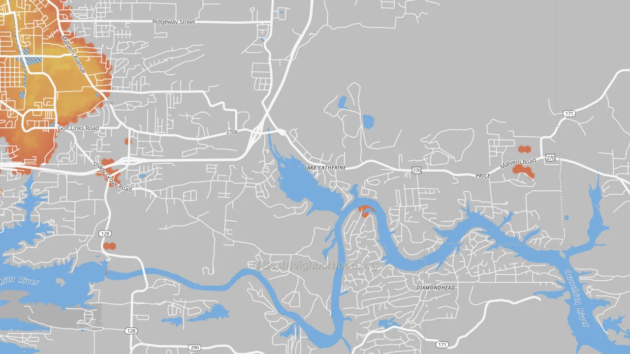 Bike Grade map of Lake Catherine, AR
