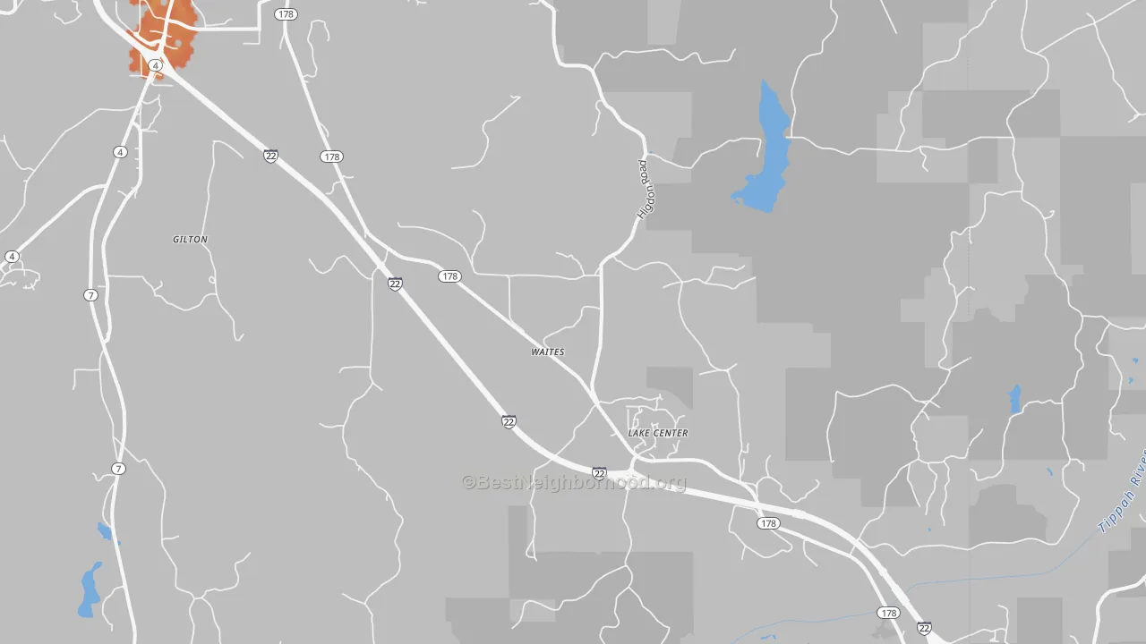 Bike Grade map of Lake Center, MS
