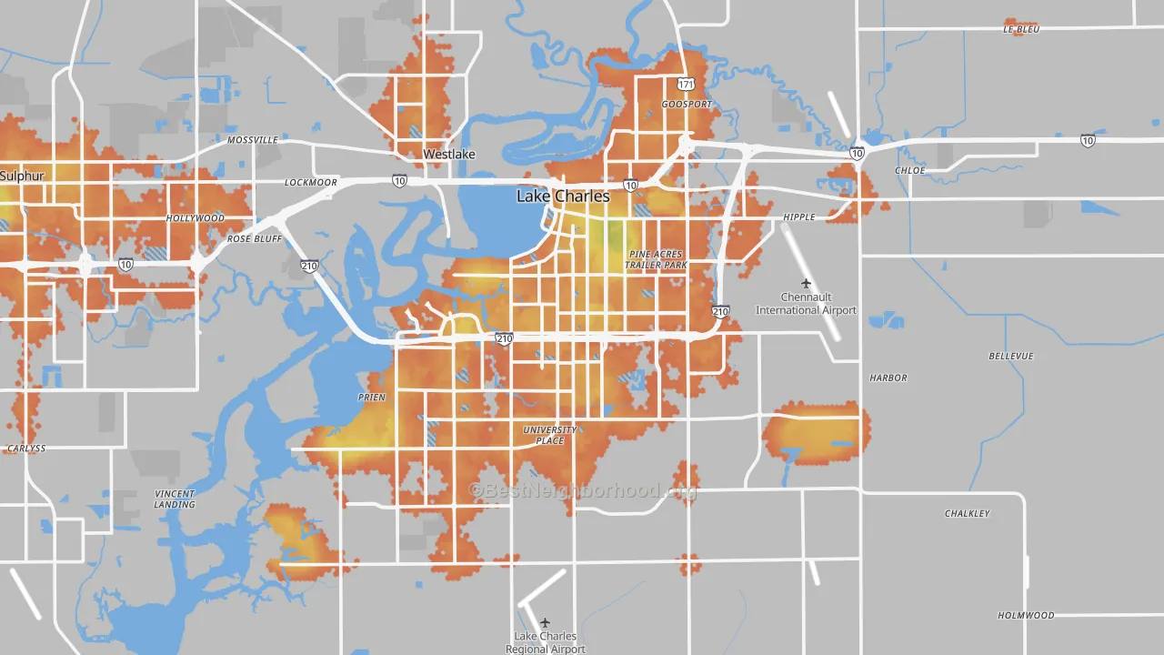 Bike Grade map of Lake Charles, LA