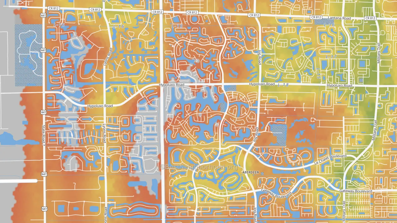 Bike Grade map of Lake Charleston, Lake Worth, FL