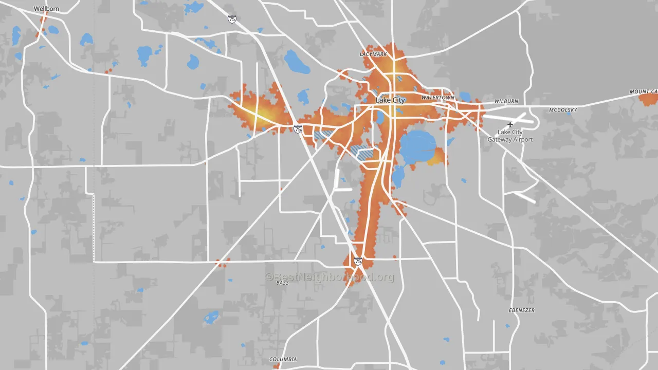 Bike Grade map of Lake City, FL