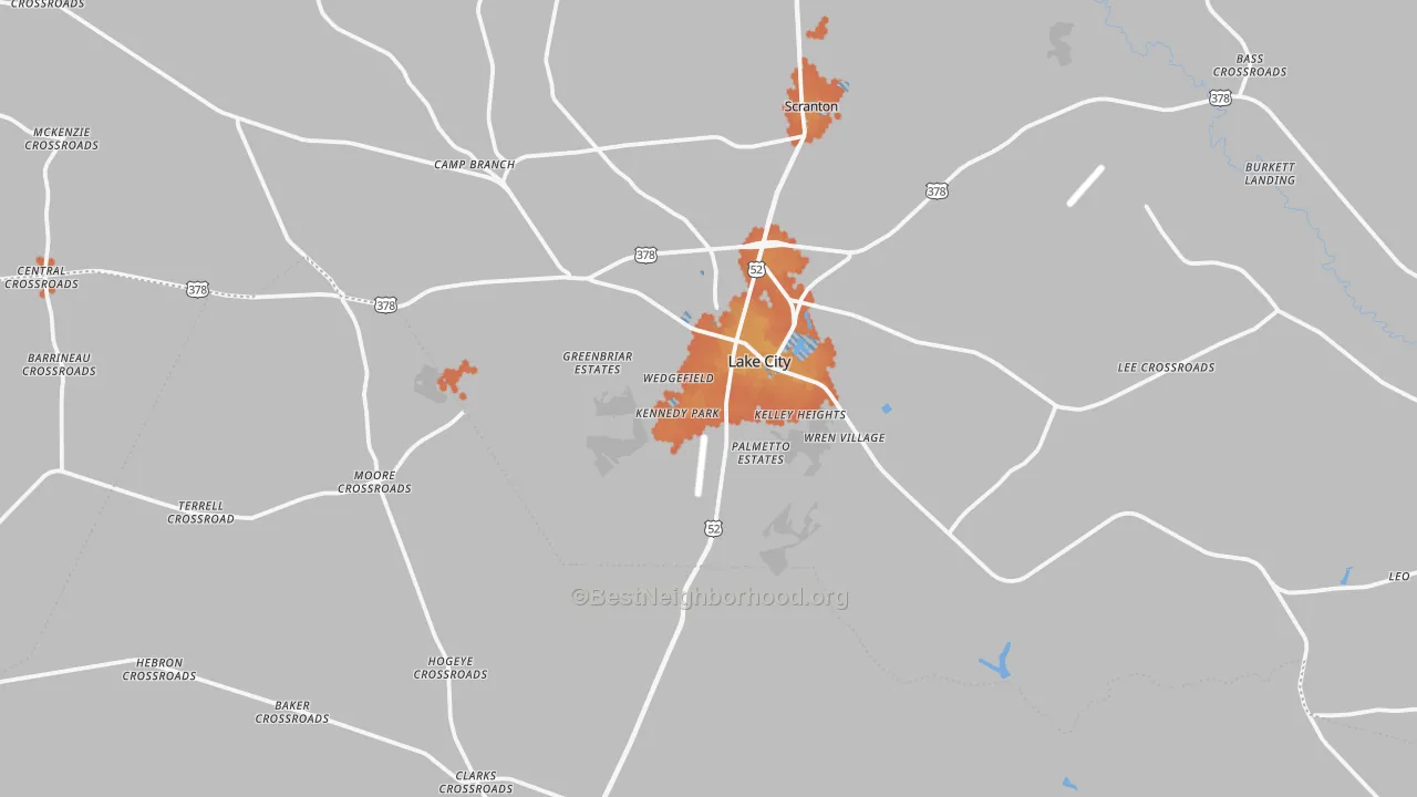 Bike Grade map of Lake City, SC