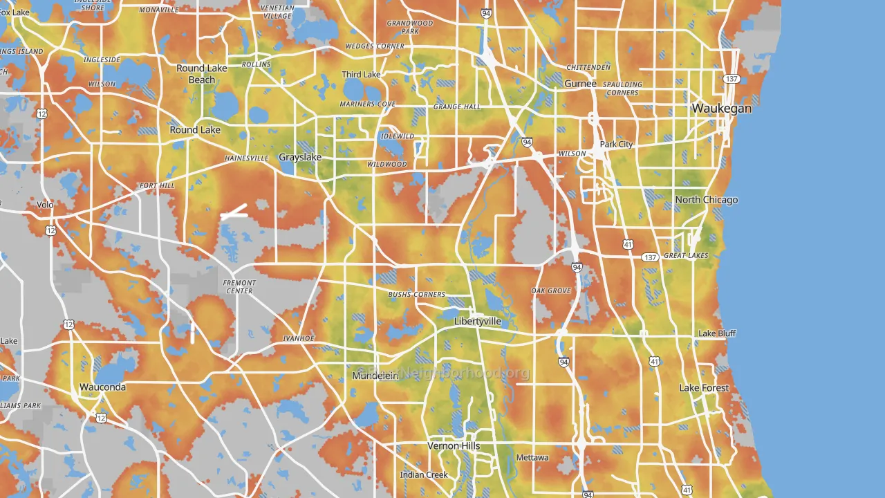 Bike Grade map of Lake County, IL
