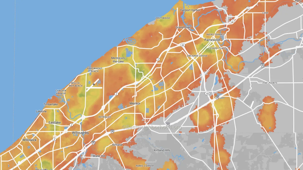 Bike Grade map of Lake County, OH
