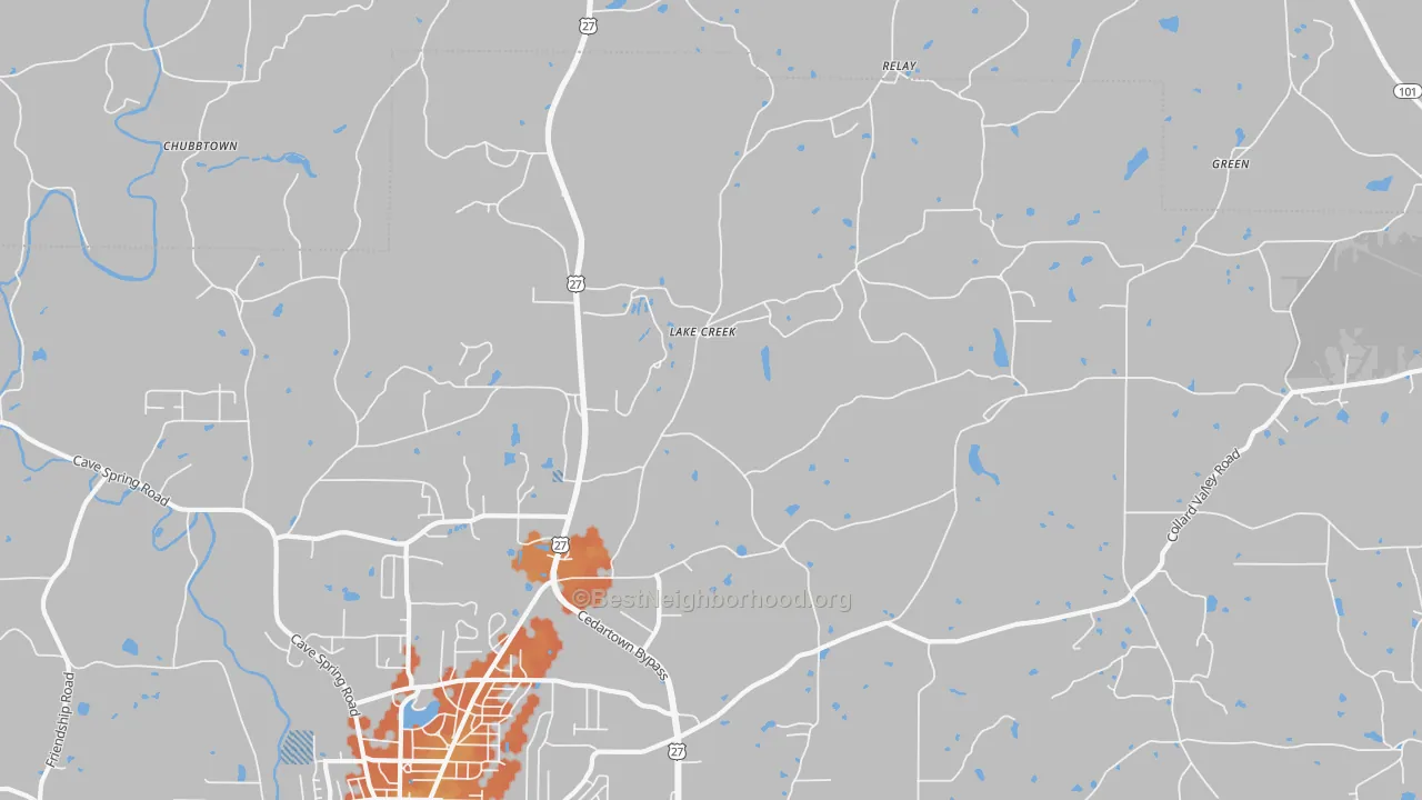 Bike Grade map of Lake Creek, GA