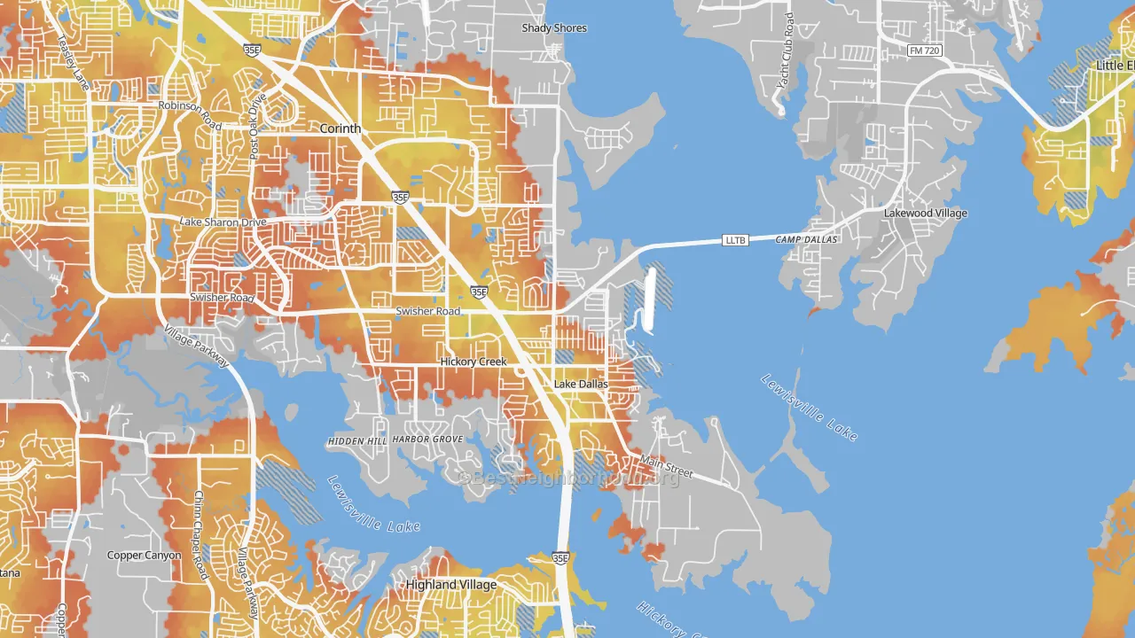 Bike Grade map of Lake Dallas, TX