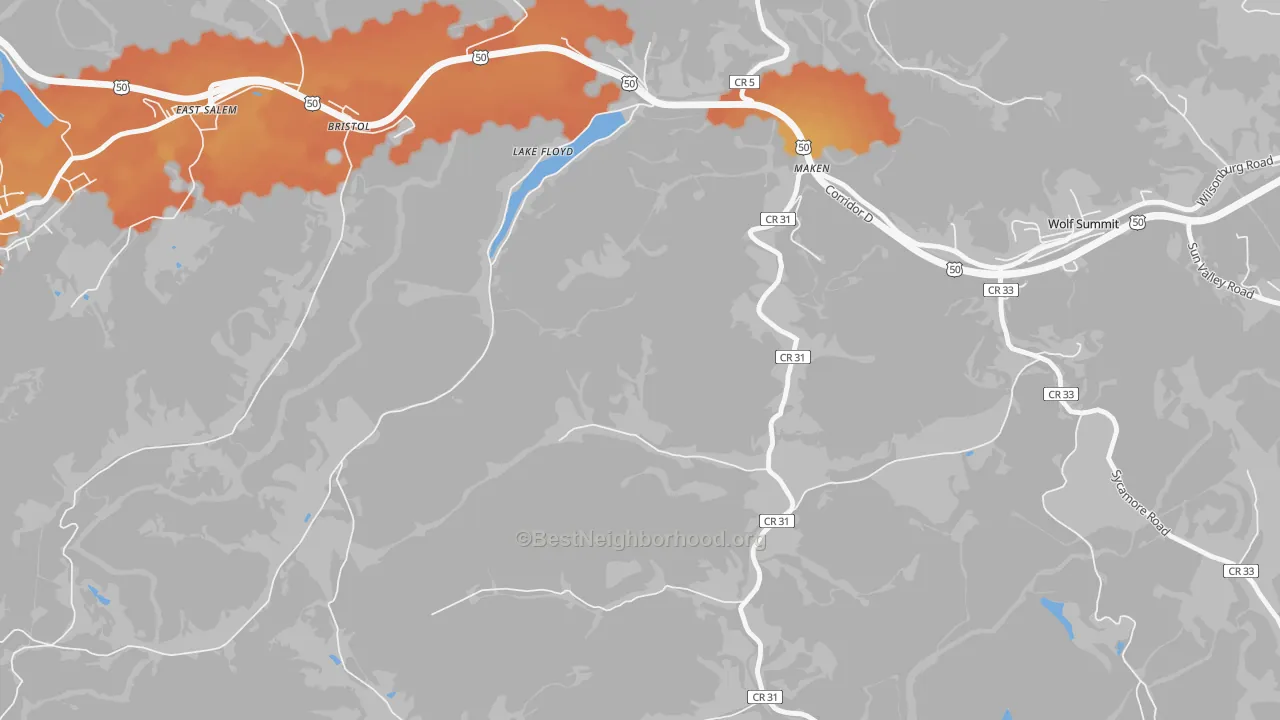 Bike Grade map of Lake Floyd, WV