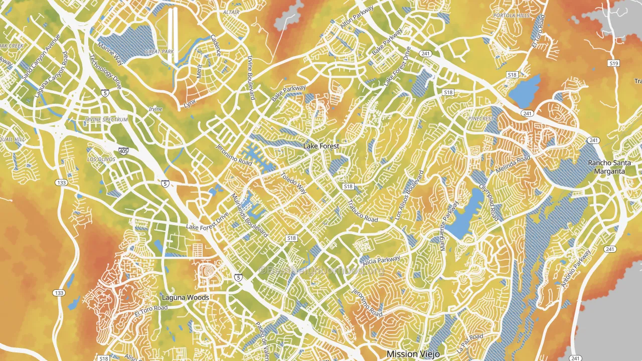 Bike Grade map of Lake Forest, CA