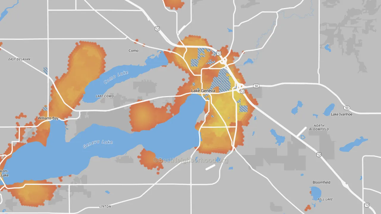 Bike Grade map of Lake Geneva, WI