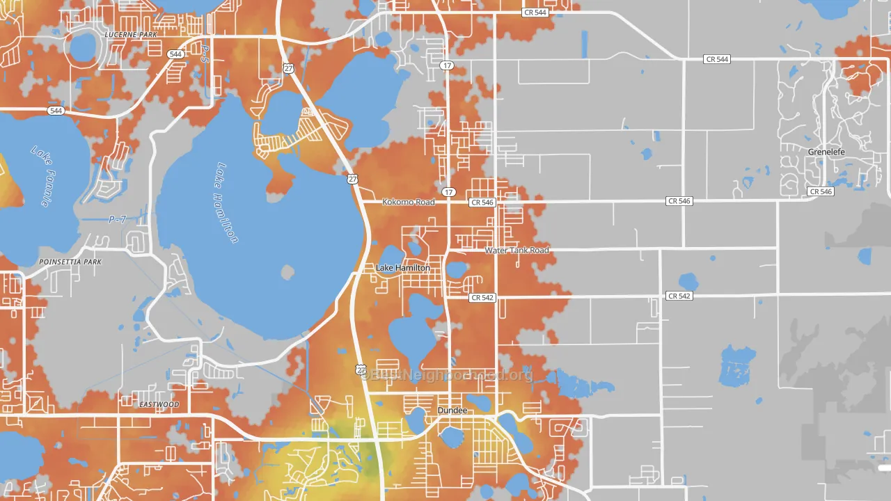 Bike Grade map of Lake Hamilton, FL