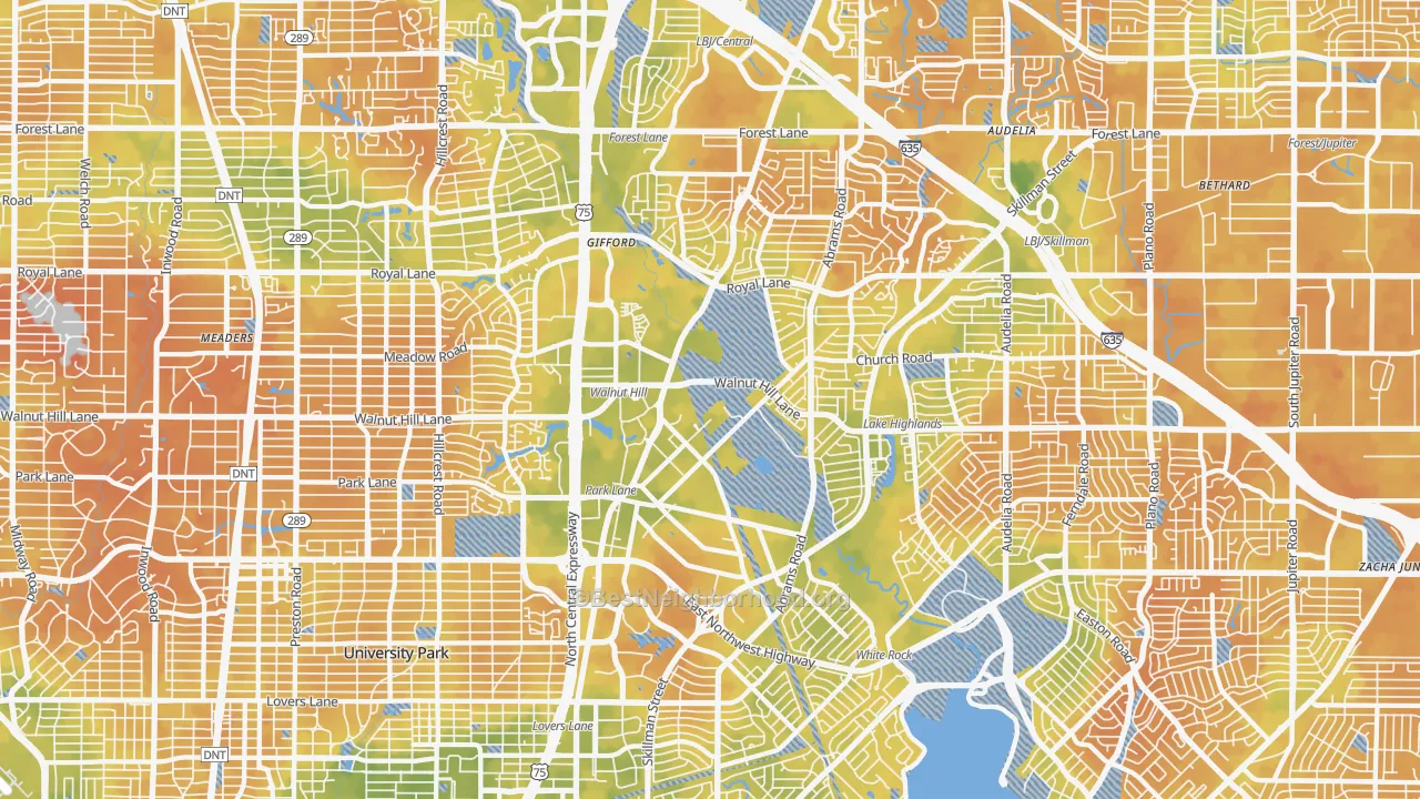 Bike Grade map of Lake Highlands, Dallas, TX