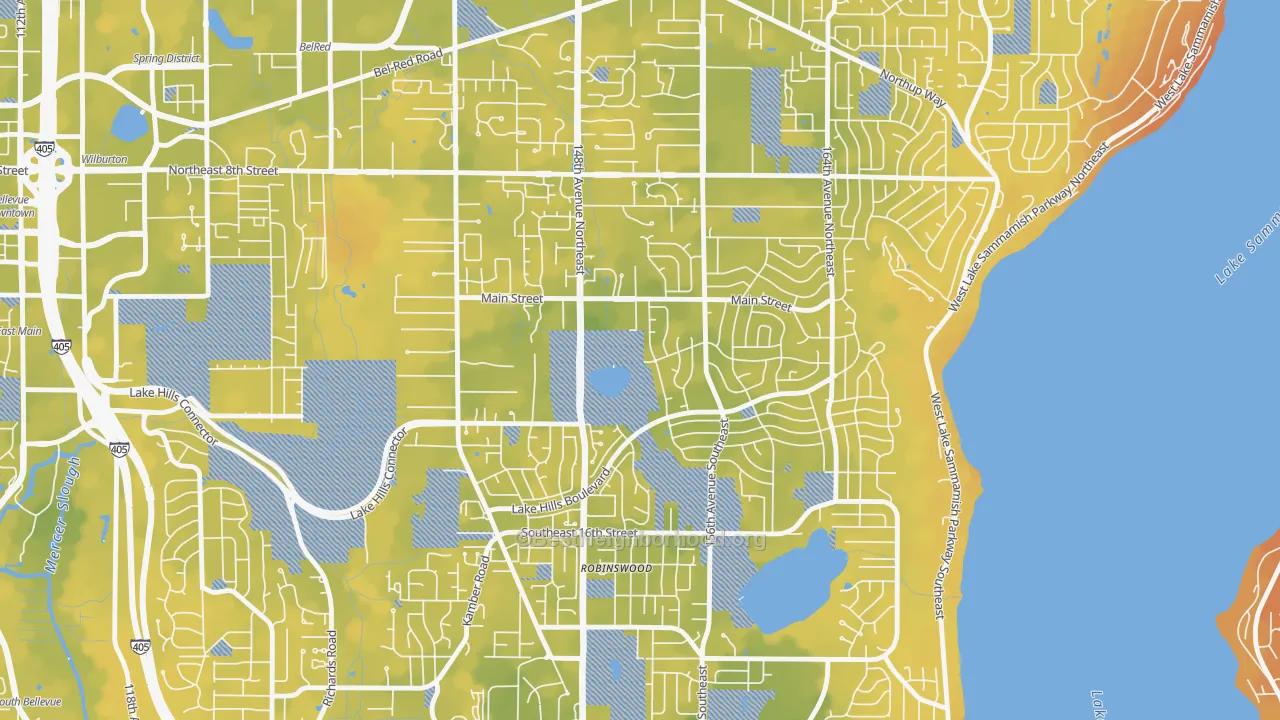 Bike Grade map of Lake Hills, Bellevue, WA