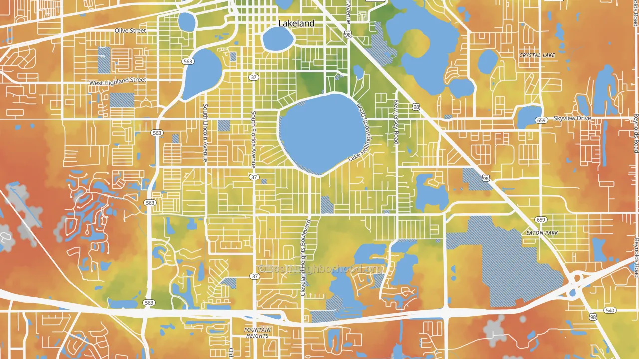 Bike Grade map of Lake Hollingsworth, Lakeland, FL