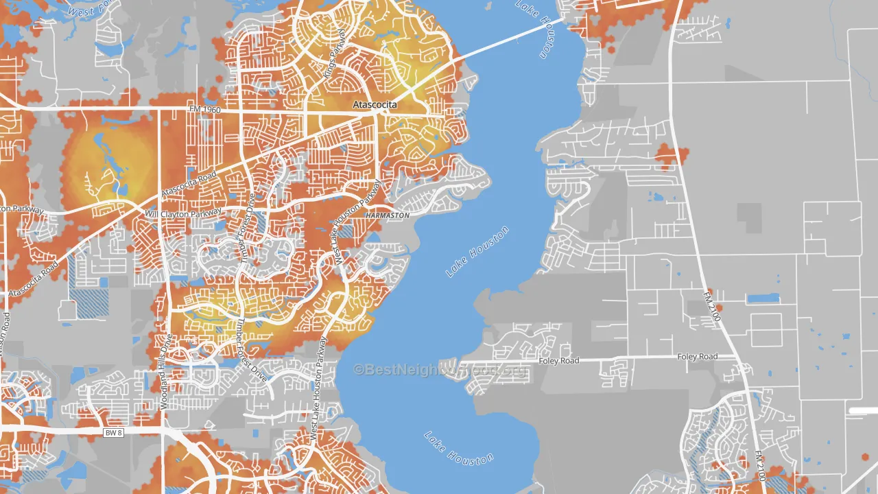 Bike Grade map of Lake Houston, Houston, TX