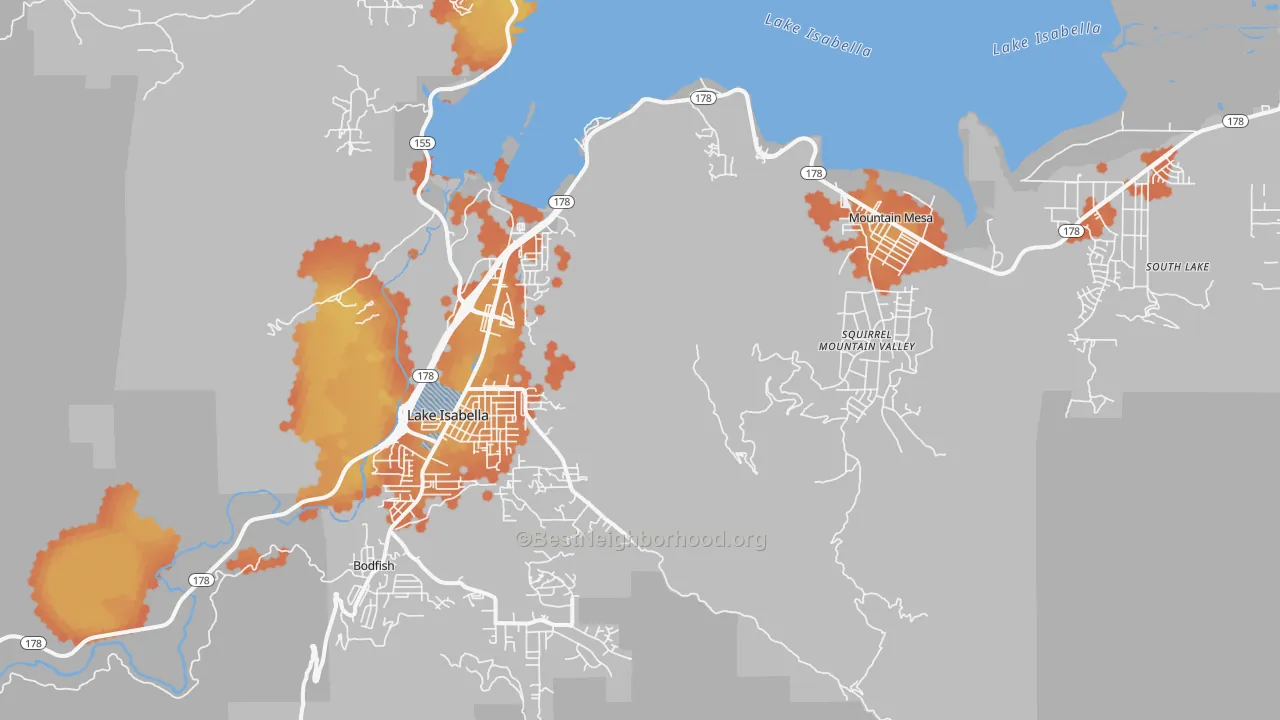Bike Grade map of Lake Isabella, CA