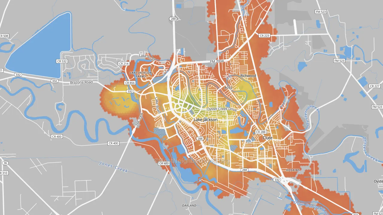 Bike Grade map of Lake Jackson, TX