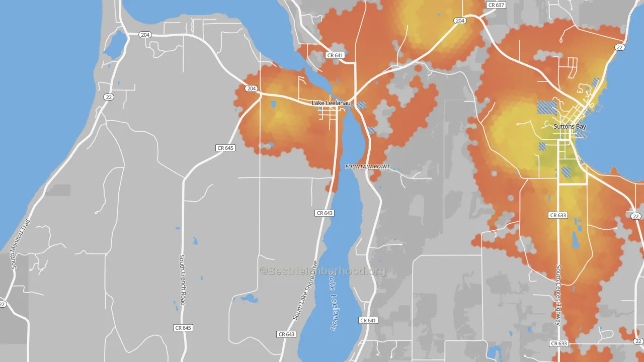 Bike Grade map of Lake Leelanau, MI