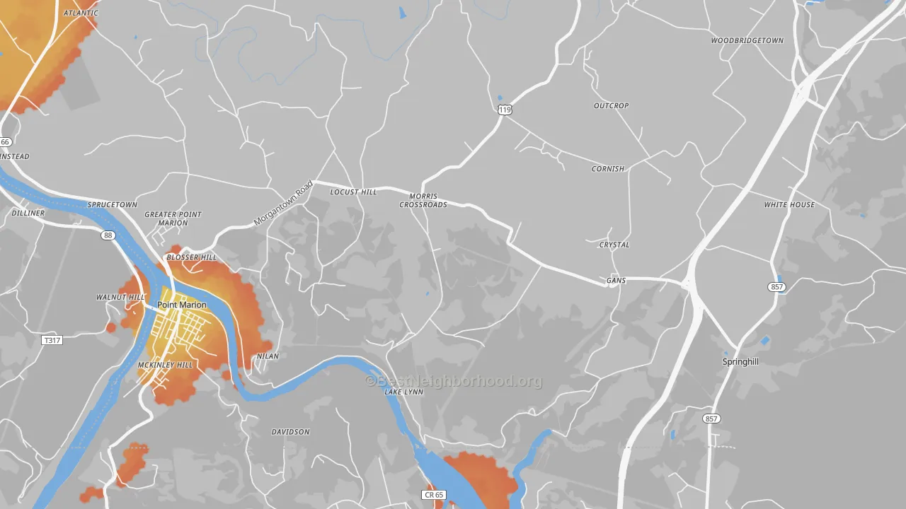 Bike Grade map of Lake Lynn, PA