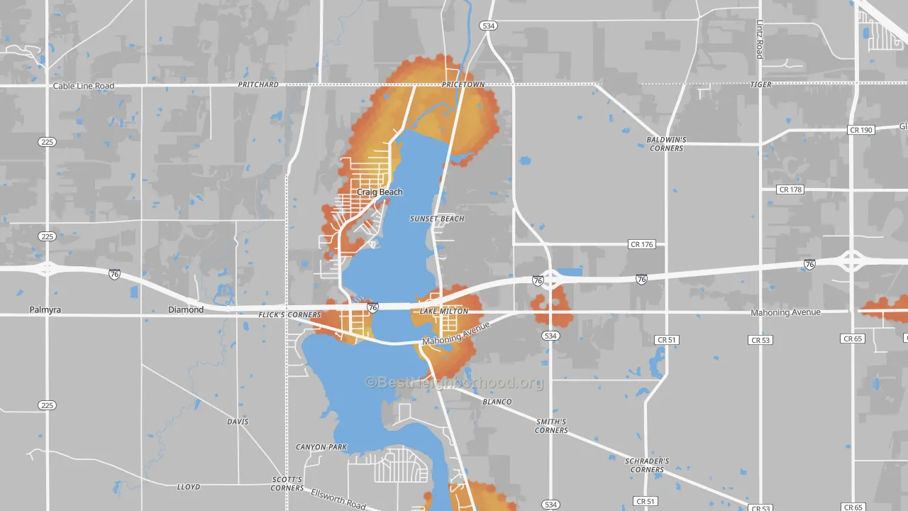 Bike Grade map of Lake Milton, OH
