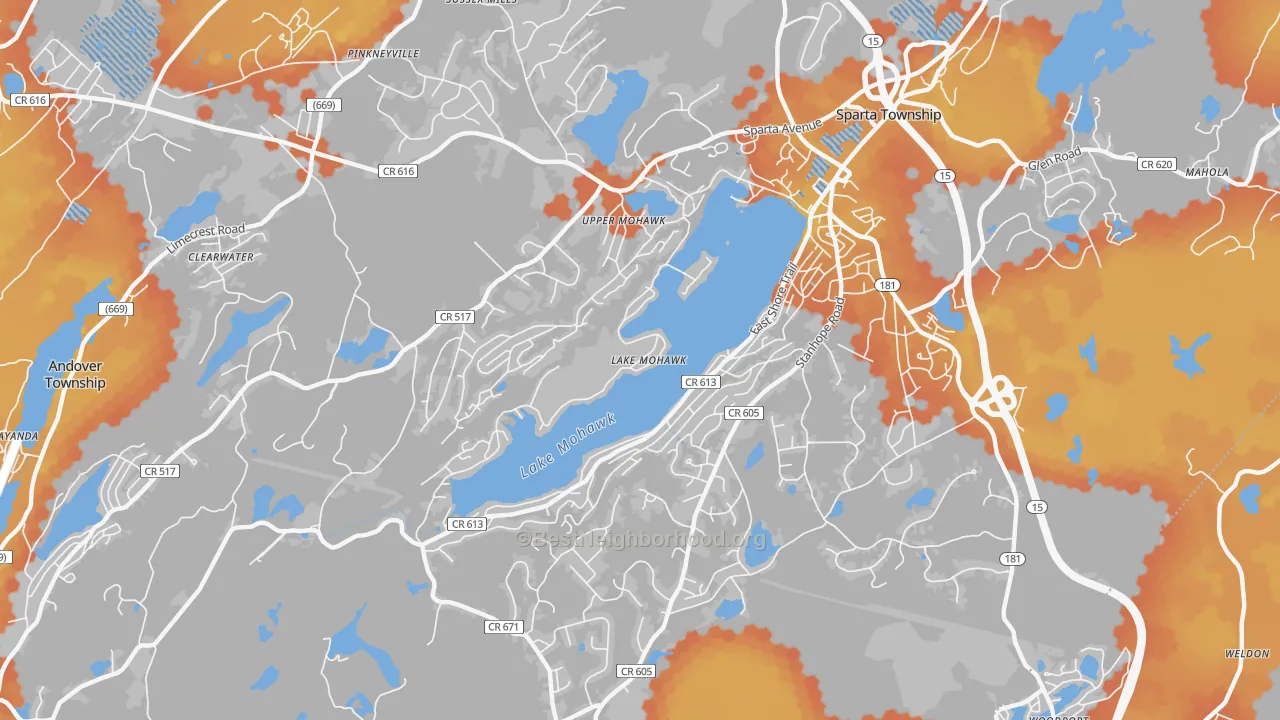 Bike Grade map of Lake Mohawk, NJ